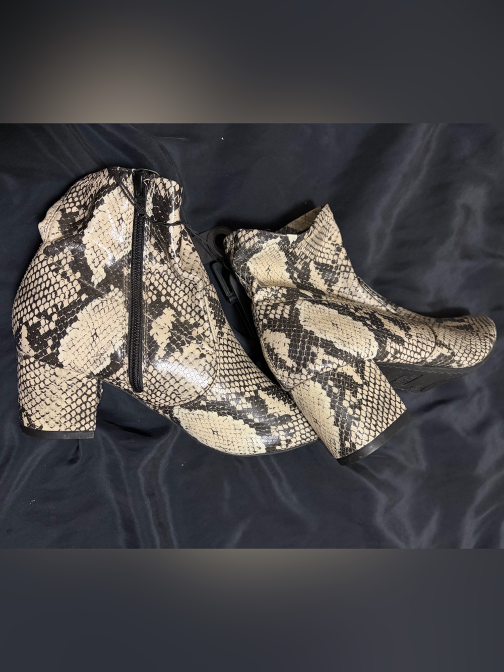 Snake Print Ankle Boots - Neutral Gray & Black